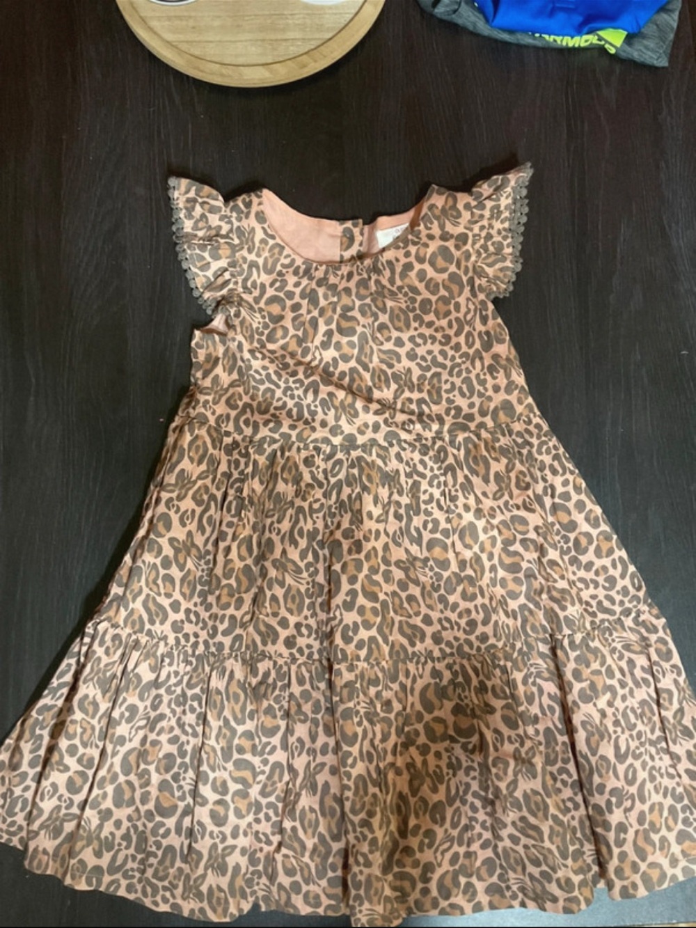 Girls Leopard Print Flutter Sleeve Dress - Pink